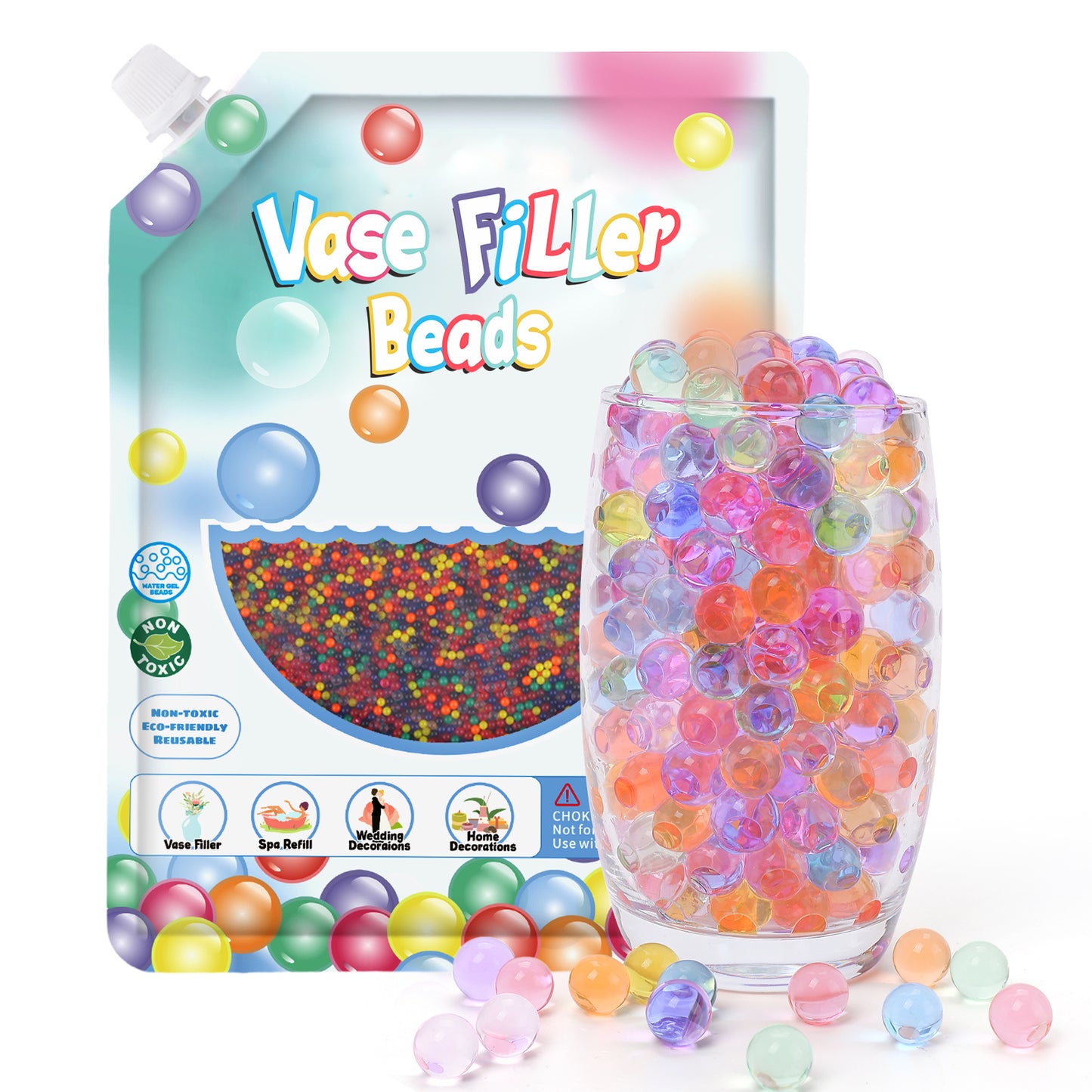 MADETOP 300,000 Pcs Rainbow Mix Jelly Water Gel Beads,Non Toxic Water Beads for Vase Filler,Plant,Floating Candles,Wedding and Home Decoration